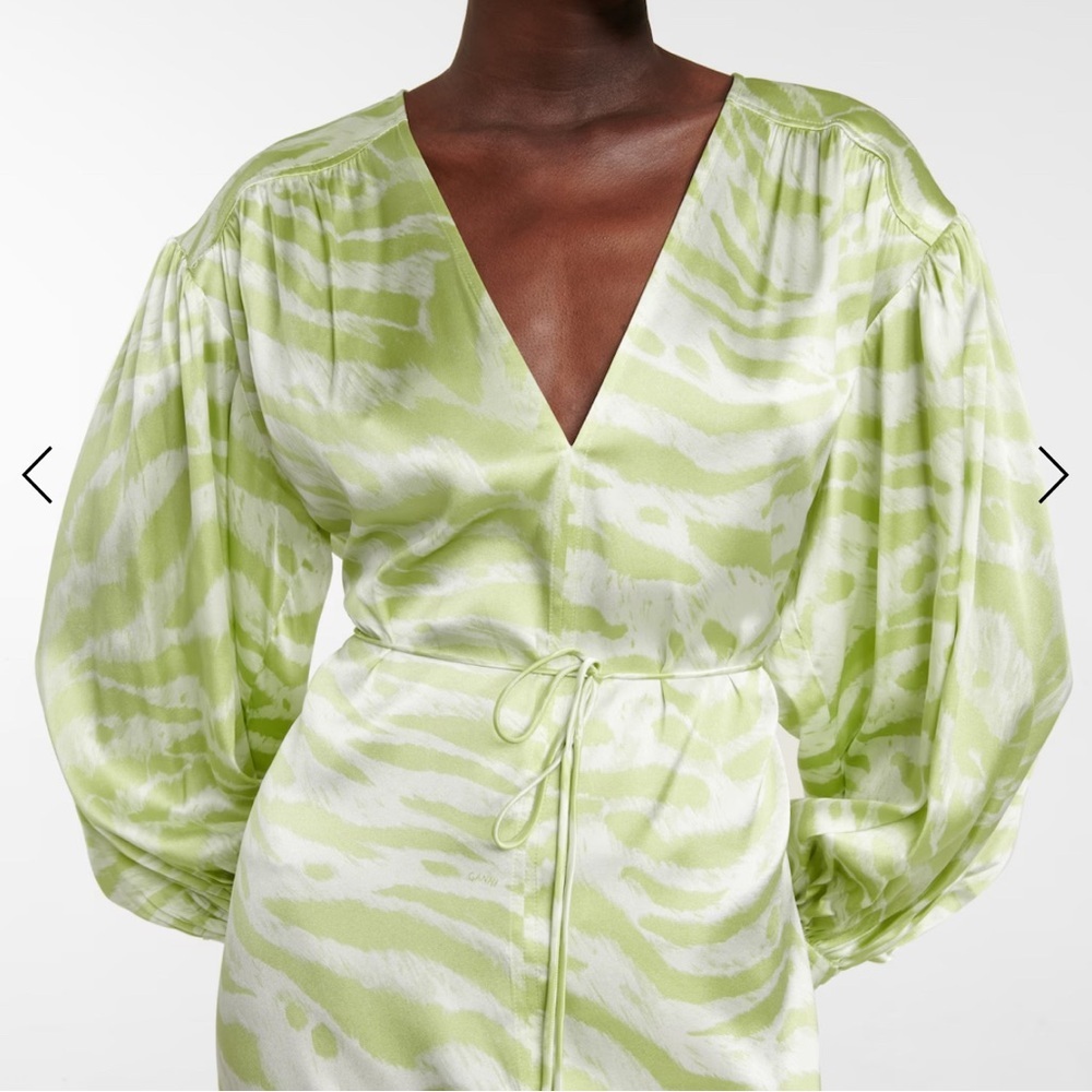GANNI Zebra-print silk-blend midi dress